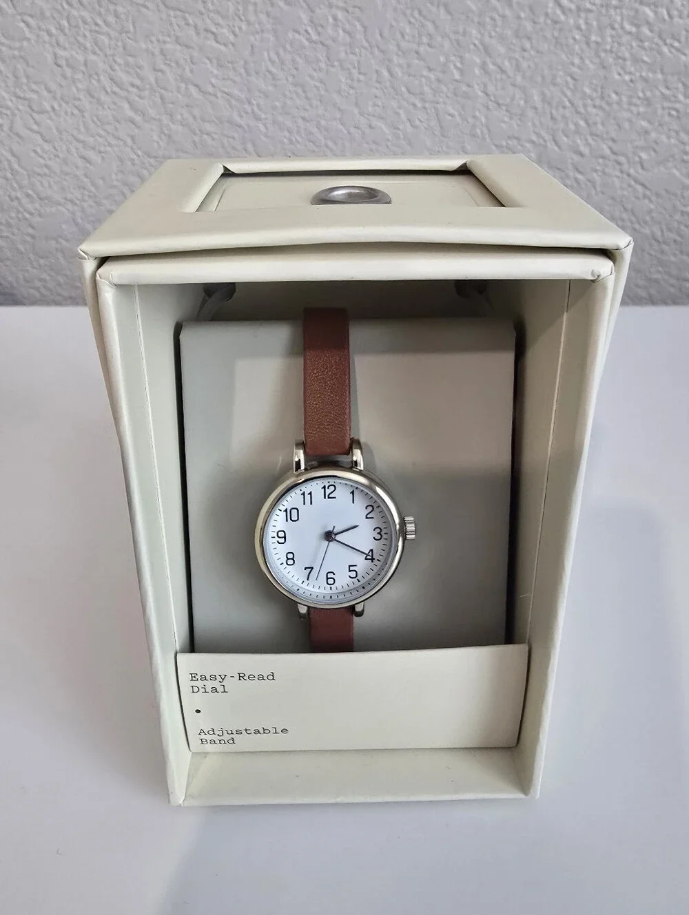 Women's Classic Easy-Read Brown faux Leather Strap Watch